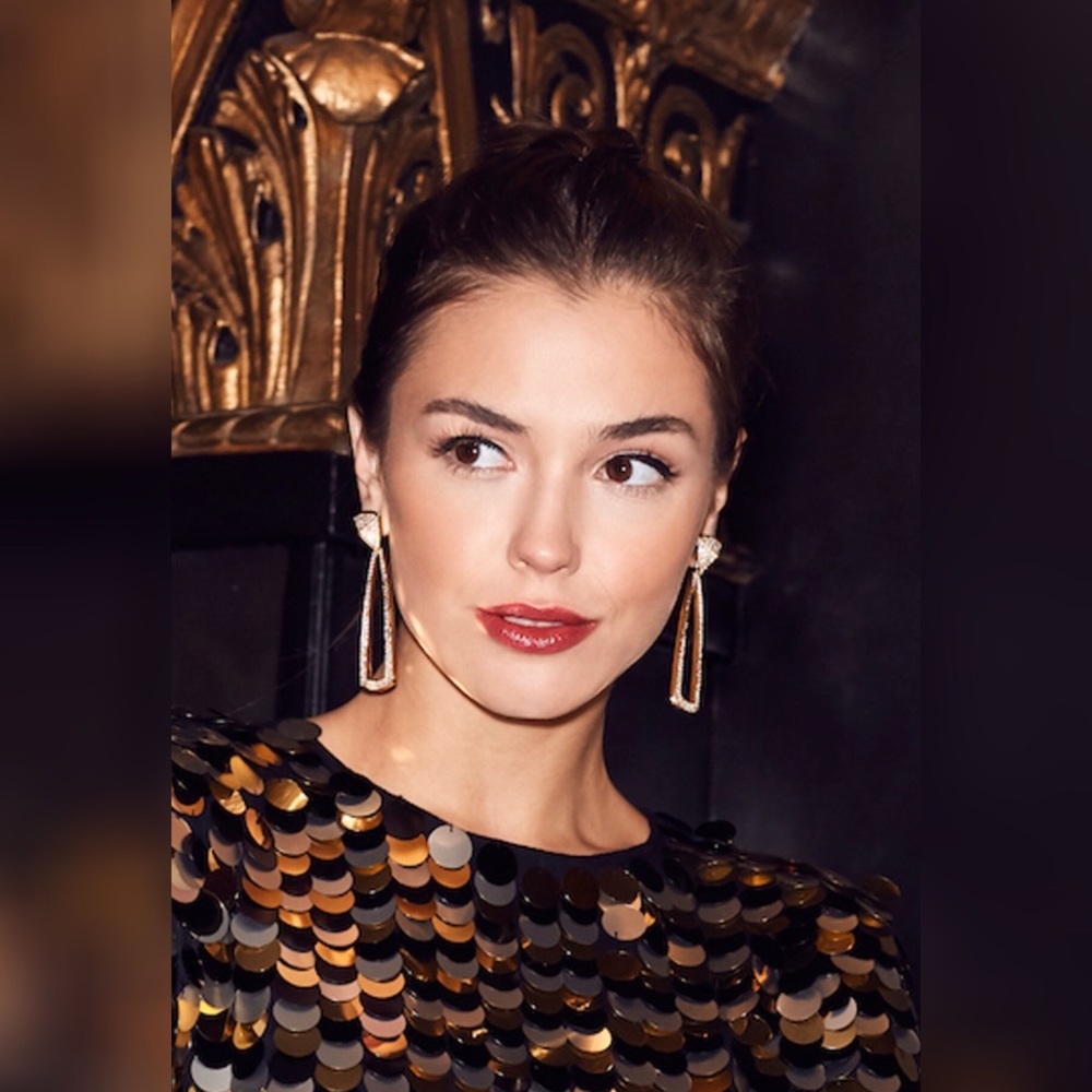 New House of Harlow Gold Pyramid Crystal Earrings